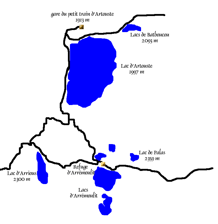 Topos des lacs d'Arrmoulit, Arrious, Palas