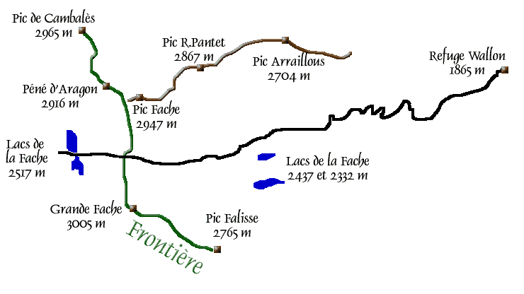 Topo d'accs aux lacs de la fache