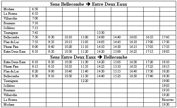 Horaire de la Navette pour Bellecombe