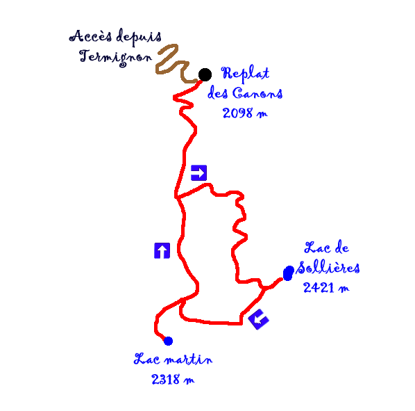 Topo de la balade aux lacs de Solires et Martin