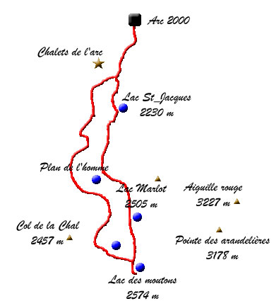 Topo de la randonne du circuit des lacs - Arc 2000