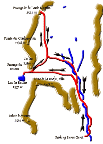 Topo de la randonne au lac du Retour