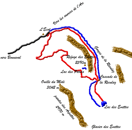 Topo de la balade au plan des Evettes